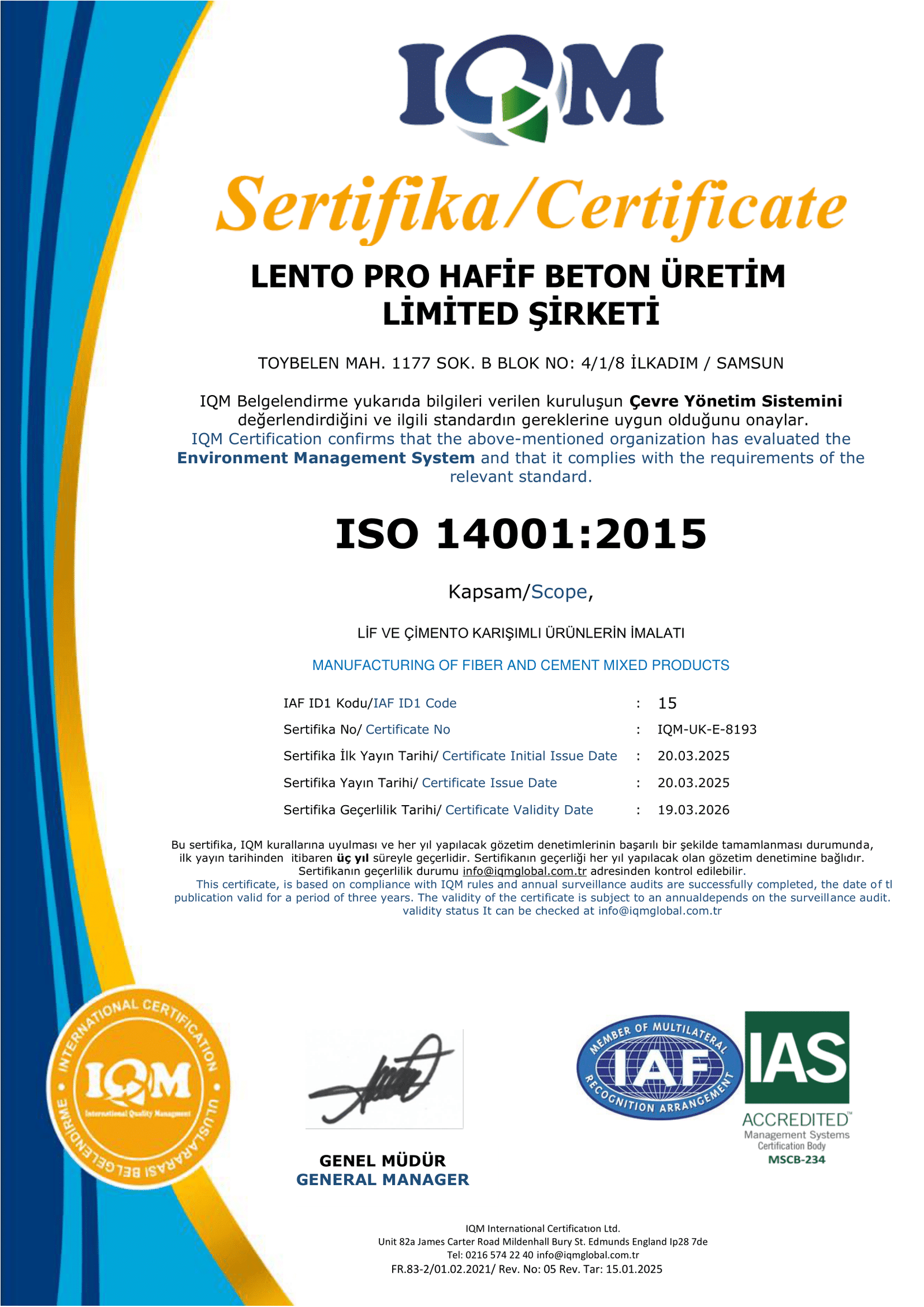 Home lento pro fr.83 2 iso 14001 ias sistem sertifikası r.05 1