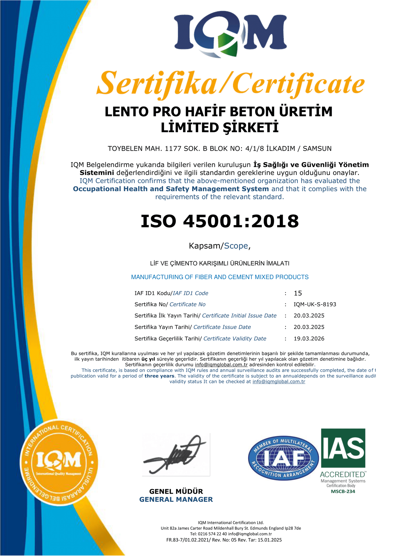 Home lento pro fr.83 7 iso 45001 ias sistem sertifikası r.04 1