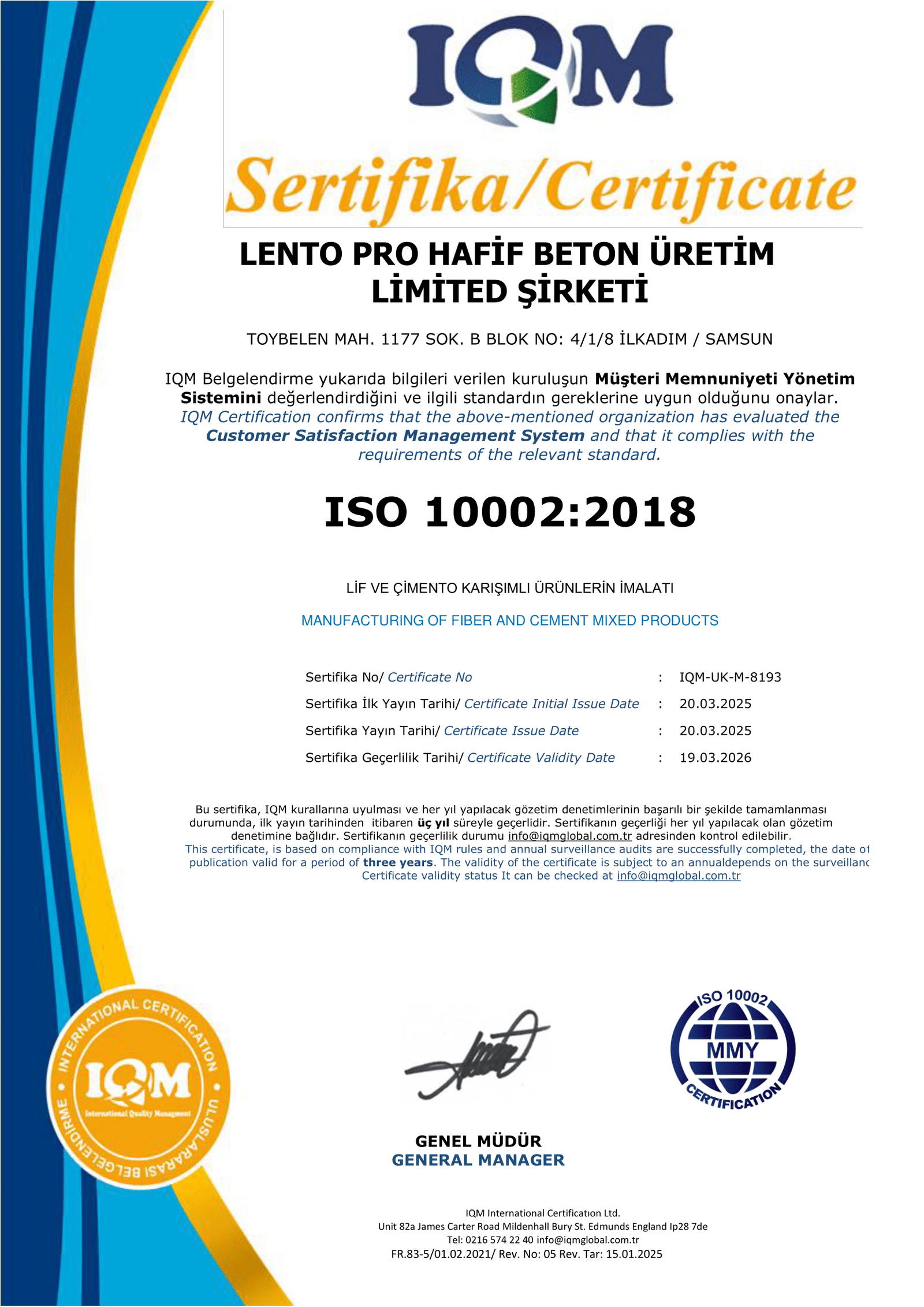 Home lento pro fr.83 iso 100022018 ias sistem sertifikası r.01 1